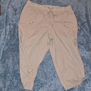 Faded Glory Womens 20W Khaki Capris Adjustable Leg Drawstring Pockets Plus Size